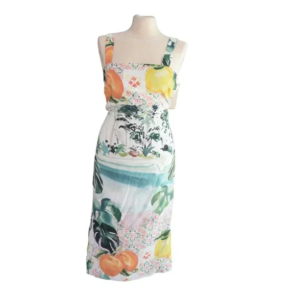 Finders Keepers |Citrus Watercoloor Linen Viscose Blend Dress Amalfi XS US 0-2 - Picture 3 of 13